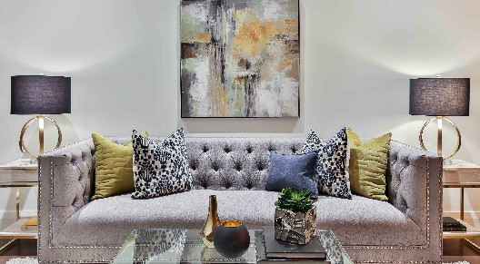 photo of a couch in a finished basement